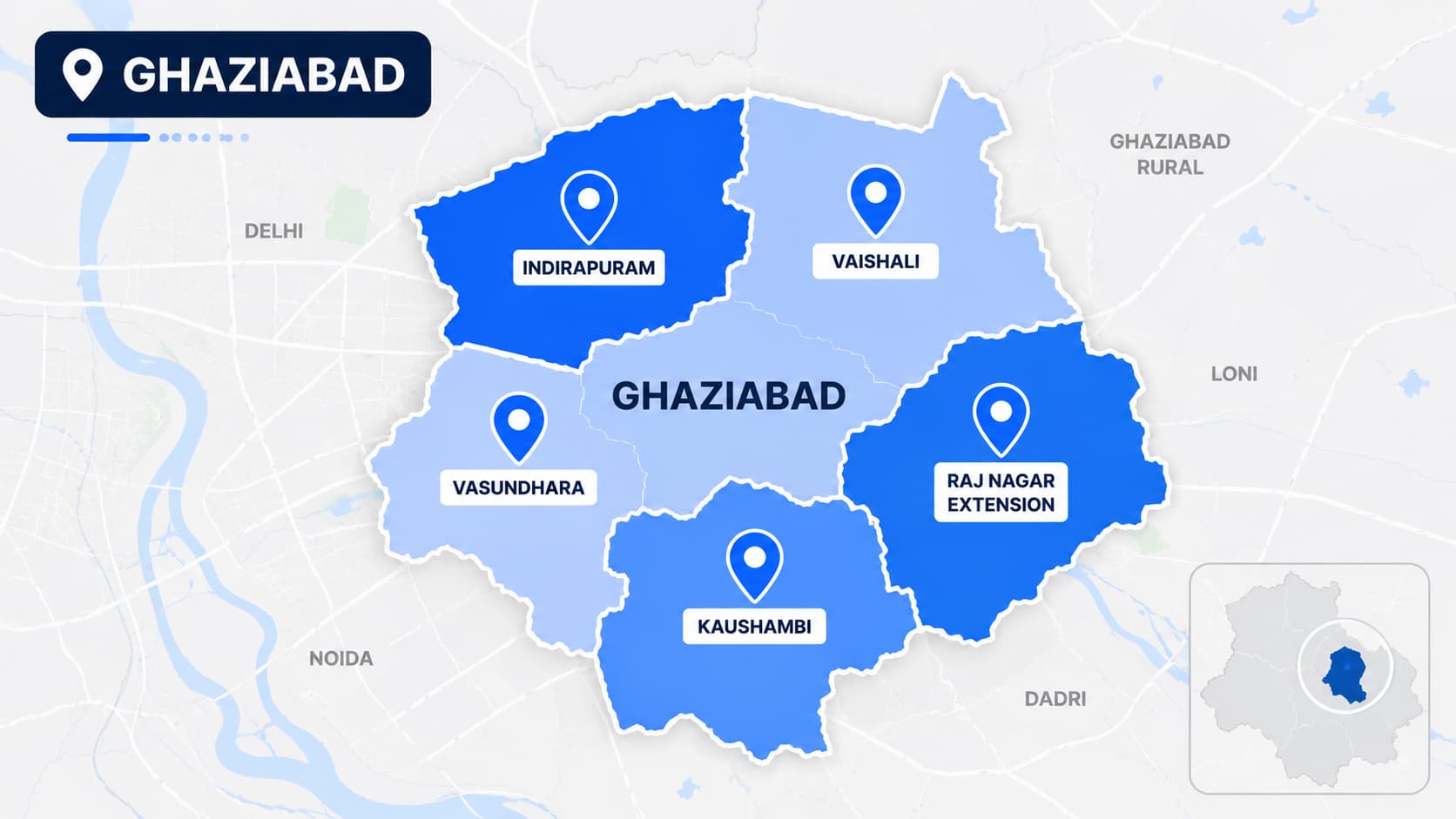Local SEO map of Ghaziabad — Indirapuram, Vaishali, Vasundhara, Raj Nagar Extension, Kaushambi